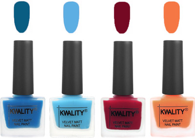 

Kwality Multicolor Matte Nail Polish Combo 2901202092 Peacock Blue,Light Blue,Berry ,Peach(Pack of 4)