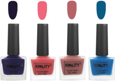 

Kwality Multicolor Matte Nail Polish Combo 2901202066 Royal Blue,Nude Pink,Dark Nude,Peacock Blue(Pack of 4)