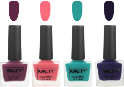 

Kwality Multicolor Matte Nail Polish Combo 2901202033 Purple,Frozen Pink,Sea Green,Royal Blue(Pack of 4)