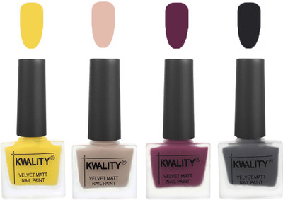 

Kwality Multicolor Matte Nail Polish Combo 2901202015 Yellow,Light Baby Nude,Purple,Dark Grey(Pack of 4)