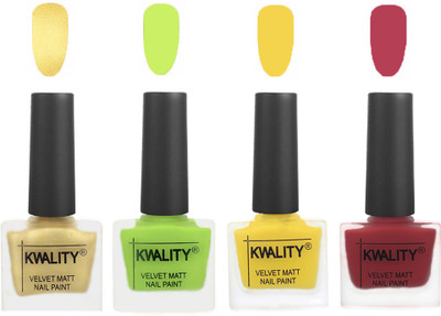 

Kwality Multicolor Matte Nail Polish Combo 2901201990 Golden,Light Lemon Green,Yellow,Rani Pink(Pack of 4)