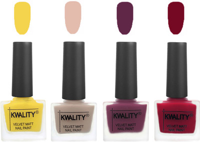 

Kwality Multicolor Matte Nail Polish Combo 2901202013 Yellow,Light Baby Nude,Purple,Berry(Pack of 4)