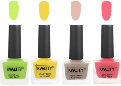 

Kwality Multicolor Matte Nail Polish Combo 2901201992 Light Lemon Green,Yellow,Light Baby Nude,Frozen Pink(Pack of 4)