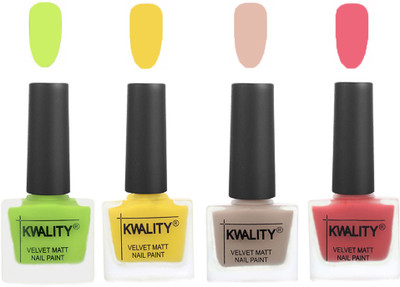 Kwality Multicolor Matte Nail Polish Combo 2901201995 Light Lemon Green,Yellow,Light Baby Nude,Nude Pink(Pack of 4)