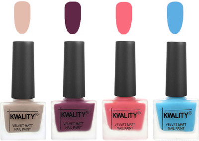 

Kwality Multicolor Matte Nail Polish Combo 2901202025 Light Baby Nude,Purple,Frozen Pink,Light Blue(Pack of 4)
