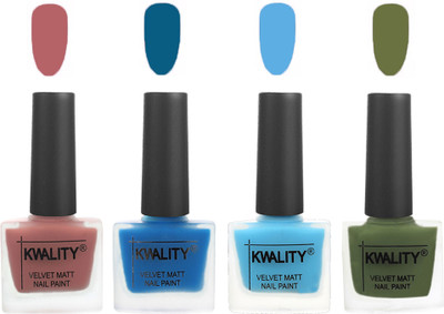 

Kwality Multicolor Matte Nail Polish Combo 2901202084 Dark Nude,Peacock Blue,Light Blue,Olive Green(Pack of 4)