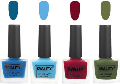 

Kwality Multicolor Matte Nail Polish Combo 2901202090 Peacock Blue,Light Blue,Berry ,Olive Green(Pack of 4)