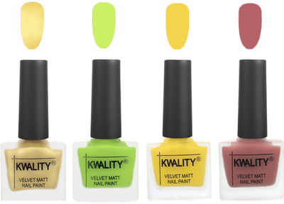 

Kwality Multicolor Matte Nail Polish Combo 2901201981 Golden,Light Lemon Green,Yellow,Dark Nude(Pack of 4)
