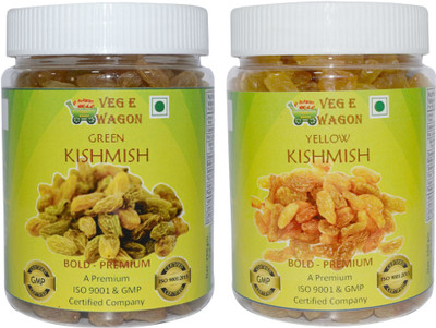 

Veg E Wagon Green Kishmish Bold Pre&Yellow Kishmish Bold Pre (250 Each) Raisins(500 g, Plastic Bottle)