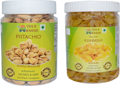 

Veg E Wagon Pista Whole Regular & Yellow Kishmish Regular (500 Each) Pistachios, Raisins(1000 g, Plastic Bottle)