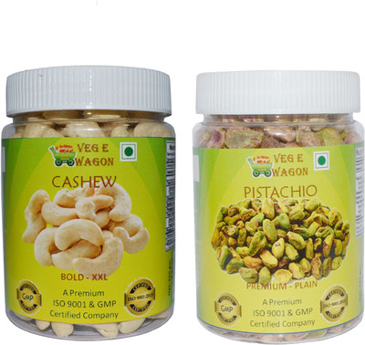 

Veg E Wagon Cashew Bold XXl & Pista Premium Plain (250 Each) Cashews, Pistachios(500 g, Plastic Bottle)