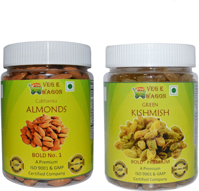 

Veg E Wagon Almonds Bold No1& Green Kishmish Bold Premium (250 Each) Almonds, Raisins(500 g, Plastic Bottle)