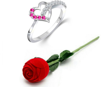 VIGHNAHARTA t Ring With Beautiful Red Rose Box for Girls Alloy Cubic Zirconia, Crystal Rhodium Plated Ring