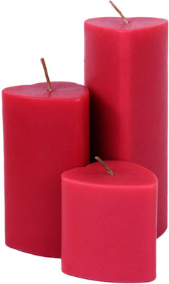 First Row Set of 3 Rose Scented Heart Shape Pillar Candle Candle(White, Pack of 1)