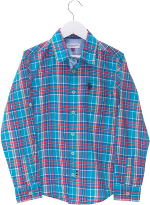 

U.S. Polo Assn. Boys Checkered Casual Blue Shirt, Medium blue