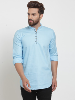 A-Okay Men Solid Straight Kurta(Blue)