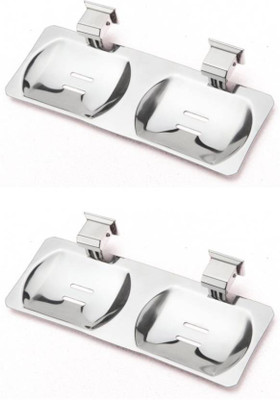 tajhardwaregallery 304 grade stainless steel double soap dish-pack of 2(Silver)