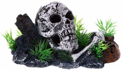 

SRI Imported Skull Skeleton Hiding Cave Aquarium Ornament Fish Tank Decoration Decor Crushed Coral Unplanted Substrate(Black)