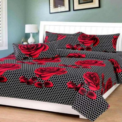Daksha Fab 240 TC Cotton Double Striped Fitted & Flat Bedsheet(Pack of 1, Red)