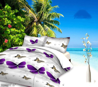 SHIV TEXTILE 144 TC Polycotton Double 3D Printed Flat Bedsheet(Pack of 1, Multicolor)