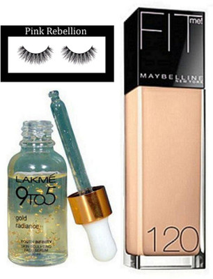 

pink rebellion Sponge Puff & MAybelline 120 Foundation & Lakme 9 To 5 Serum(Set of 3)
