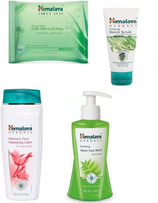 

Himalaya intensive face lotion, neem face wash, neem face scrub, aloe vera facial wipes(Set of 4)