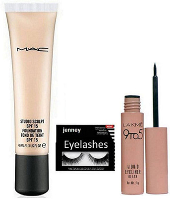 

jenney Eyelashes & Mac Studio Sculpt Spf 15 Foundation & Lakme 9 To 5 Eyeliner(Set of 3)