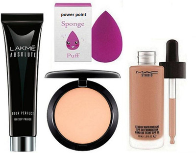 

power point Sponge Puff, Mac Compact, Studio water weight Foundation & Lakme Absolute Blue Perfect Makeup Primer(Set of 4)