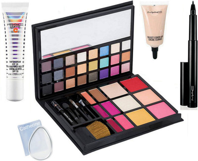 

exclusive silicon puff, Mac select coverup concealer, tinted cream, pen eyeliner, face flowless palette,(Set of 5)