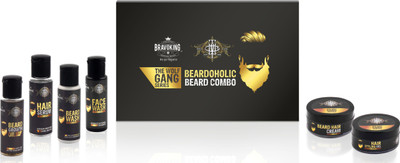 

Bravoking Beardoholic Beard Combo - Bread Growth Oil, Hair Serum, Beard Wash, Face Wash, Beard Hair Cream, Hair Styling Gel(Set of 6)