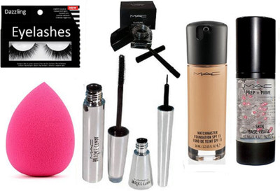 

dazzling Eyelashes, Matchmaster Foundation,Fluidline Gel Eyeliner, Prep Primer Skin Base, Broke Candy Mascara And Liner, Sponge Puff(Set of 7)