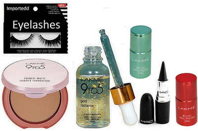 

importedd eyelashes|powder foundation|serum|kajal|nail paint 2(Set of 6)