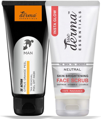 

True Derma Essentials Citrus Orange Peel-Tan Removal Peel Off Mask + Insta Glow Skin Brightening Face Scrub(Set of 2)