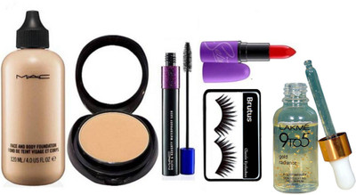 

brutus Eyelashes, 2 way Compact, Face & Body Foundation, Haute & Naughty Mascara And Selena Lipstick & Lakme 9to5 Face Serum,(Set of 6)(Set of 6)