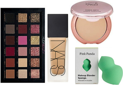 

PINKPANDA Sponge puff, Nars foundation, huda beauty palette, Lakme 9to5 primer + matte powder foundation(Set of 4)