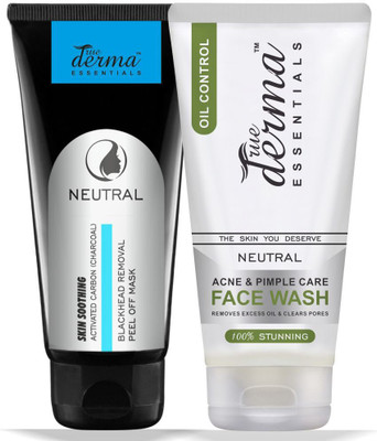 

True Derma Essentials Activated Carbon (Charcoal) Peel Off Mask + Acne & Pimple Care - Oil Control Face Wash(Set of 2)
