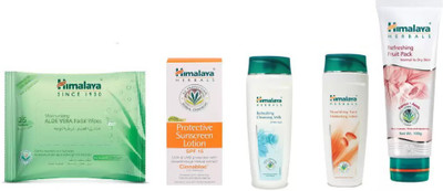

Himalaya aloe vera facail wipes, sunscreen face lotion, face milk, nourshing face lotion fruit face pack(Set of 5)