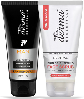 True Derma Essentials Energizing Whitening & Tan Removal Cleanser + Insta Glow Skin Brightening Face Scrub(Set of 2)