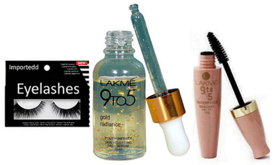 

importedd eyelashes,lakme 9to5 serum,mascara(Set of 3)