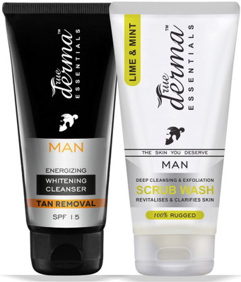 

True Derma Essentials Energizing Whitening & Tan Removal Cleanser + Lime & Mint (Deep Cleansing & Exfoliation) Scrub Wash(Set of 2)