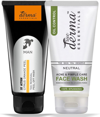 

True Derma Essentials Citrus Orange Peel-Tan Removal Peel Off Mask + Acne & Pimple Care - Oil Control Face Wash(Set of 2)