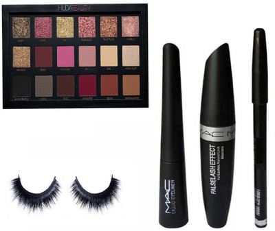 

Huda Beauty Eyeshadow Palette Rose Gold Edition 33 g (Multi) & Liquid Eye Liner & Mascara & Eyebrow Pencil (3 in 1) & Eyelash Black(Set of 5)