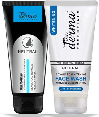 

True Derma Essentials Activated Carbon (Charcoal) Peel Off Mask + Advanced Whitening Active Cool Menthol Face Wash(Set of 2)