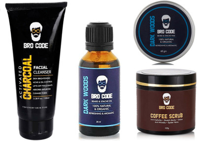 

Bro Code Combo of Facewash, Coffee Scrub, Beard Oil and Wax(Set of 4)