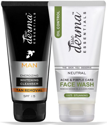 

True Derma Essentials Energizing Whitening & Tan Removal Cleanser + Acne & Pimple Care - Oil Control Face Wash(Set of 2)