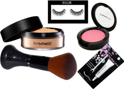 

ELLIE Eyelashes,Mac Pink Blusher,Loose Powder Compact,Makeup Brush,Eyelash Liqud(Set of 5)