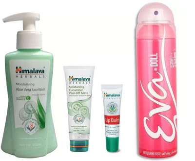 

Himalaya aloe vera face wash, cucumber peel of mask, lip balm, eva deo(Set of 4)