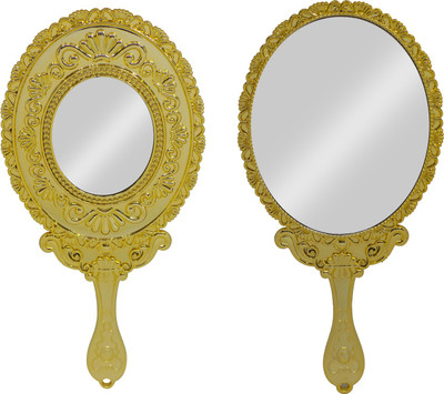

Bueno Fancy New Design Double Sided Mirror For Travel Use, Handheld Mirror For Women, Golden, Pack Of 1