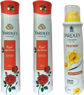 

Yardley London Royal Red Roses and Feather (pack of 3) Body Spray - For Women(150 ml, Pack of 3)