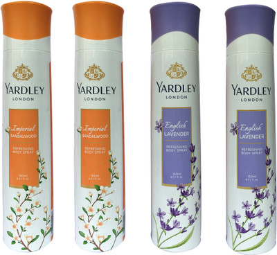 

Yardley London lavender and Imperial sandalwood (pack of 4) Perfume Body Spray - For Women(150 ml, Pack of 4)